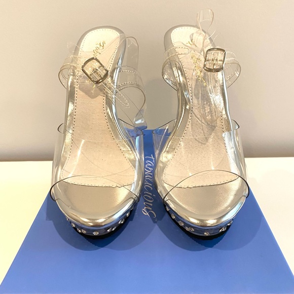 Clear platform heels with ankle strap and crystals 5 inches tall size 5 - Picture 4 of 14